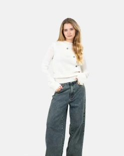 Asymmetrisk Cardigan Cremehvid