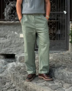 Baggy 100% hørbukser Army
