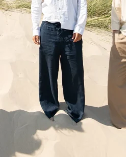 Baggy 100% hørbukser Navy
