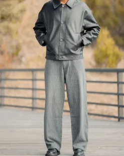 Baggy Denim Jeans Washed Pinstripe
