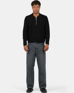 Baggy Denim Jeans Washed Pinstripe