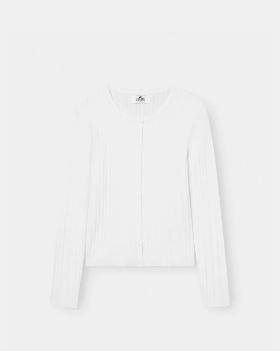 Buttoned Langærmet Top Hvid