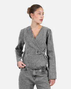 Denim Tie Shirt Washed Grey