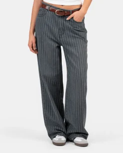 Extra Baggy Denim Jeans Washed Pinstripe