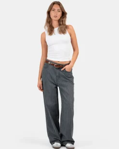 Extra Baggy Denim Jeans Washed Pinstripe