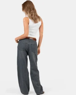 Extra Baggy Denim Jeans Washed Pinstripe