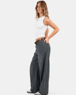 Extra Baggy Denim Jeans Washed Pinstripe