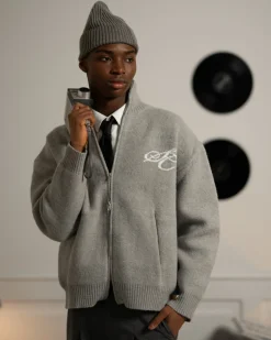 Full-zip Sweater Light grey