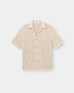 Kortærmet Crochet Skjorte Beige