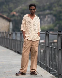 Kortærmet Crochet Skjorte Beige