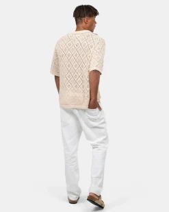 Kortærmet Crochet Skjorte Beige