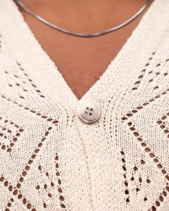 Kortærmet Crochet Skjorte Beige
