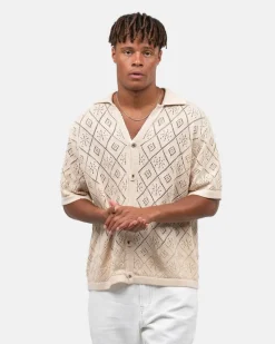 Kortærmet Crochet Skjorte Beige