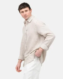 Langærmet Hørskjorte Beige