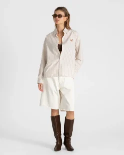 Oxford Longsleeve Shirt Brown Striped Dame