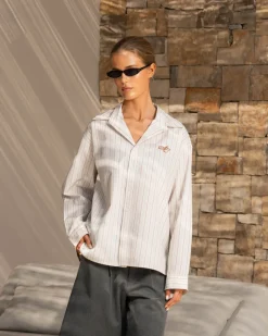 Oxford Longsleeve Shirt Brown Striped Dame