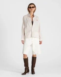 Oxford Longsleeve Shirt Brown Striped Dame