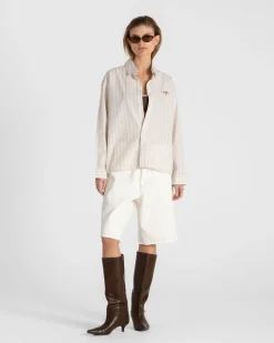 Oxford Longsleeve Shirt Brown Striped Dame