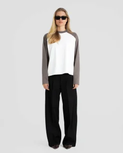 Raglan Longsleeve T-shirt White/Grey dame