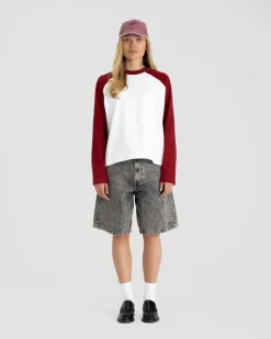 Raglan Longsleeve T-shirt White/Bordeaux dame