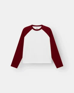 Raglan Longsleeve T-shirt White/Bordeaux dame
