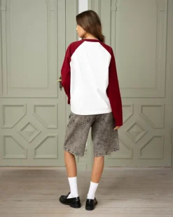 Raglan Longsleeve T-shirt White/Bordeaux dame