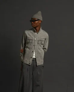 Textured Denim Jacket Grey